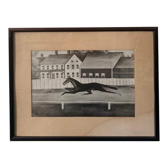 Early 20th Century Reproduction Print Race Horse Charcoal Drawing Signed by Artist For Sale