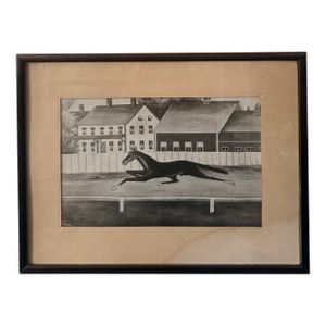 Early 20th Century Reproduction Print Race Horse Charcoal Drawing Signed by Artist
