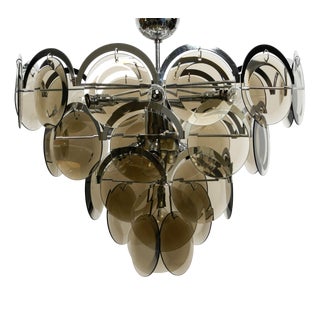 Large Chrome Metal and Glass Disc Ceiling Chandelier, 1960s For Sale
