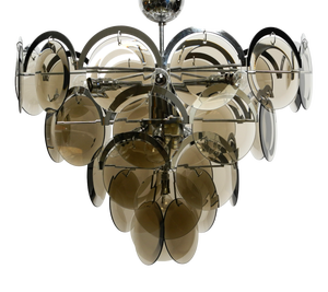 Large Chrome Metal and Glass Disc Ceiling Chandelier, 1960s