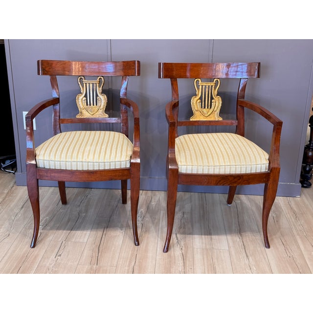 Set of Ten Italian Neoclassical Parcel Gilt Walnut Dining Chairs For Sale - Image 4 of 14