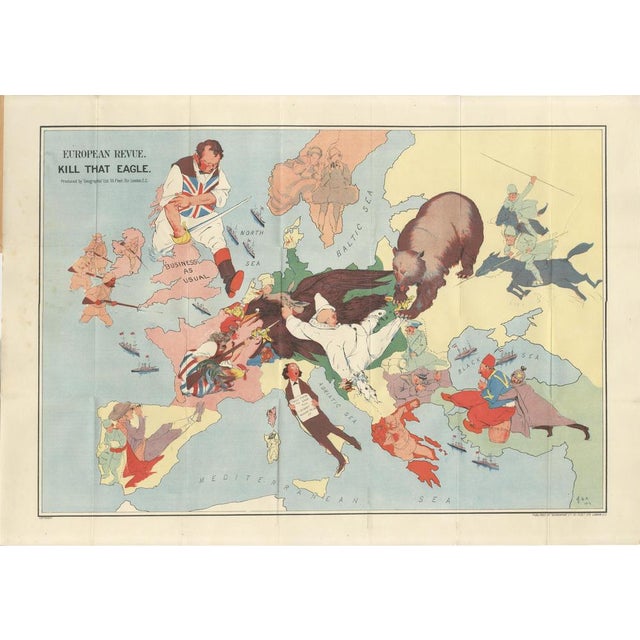 Wwi Satirical Cartoon Map by J.H. Amschewitz, 1914 For Sale - Image 8 of 9