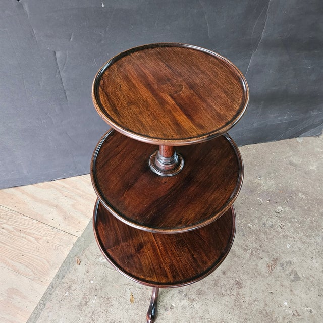 Late 19th Century Mahogany 3 Tier Spoon Foot Pedestal Base Dumbwaiter For Sale - Image 4 of 9