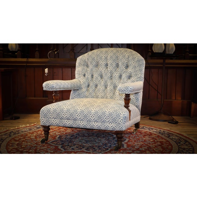 Buttoned Lounge Chair in Ticking Fabric from Howard & Sons For Sale - Image 11 of 18