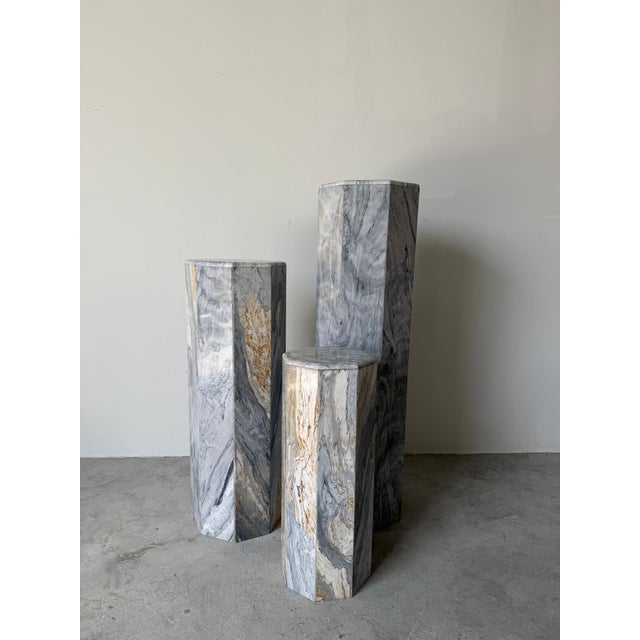 Stone 1980’s Postmodern Octagonal Marble Pedestals – Set of 3 For Sale - Image 7 of 12