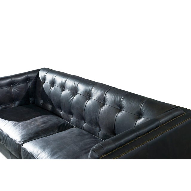 Mid-Century Modern Tuxedo Leather Sofa - Slate For Sale - Image 3 of 11