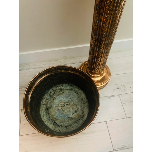 Early 20th Century Copper Hand Etched Pot Jardinière With Pedestal For Sale - Image 10 of 12