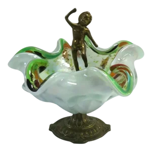 Italian Murano Art Glass Bowl With Brass Nude Male Figure, 1960s