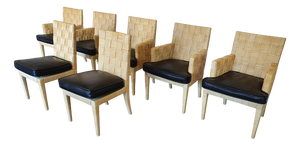 Block Island Cane Chairs with Leather Seats by John Hutton for Donghia / Set of 6