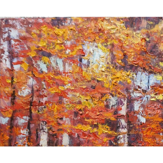 Original oil landscape by Sean Wu. Fall woods in red color