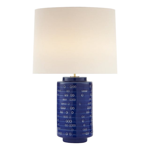 Darina Large Table Lamp in Pebbled Blue With Linen Shade For Sale
