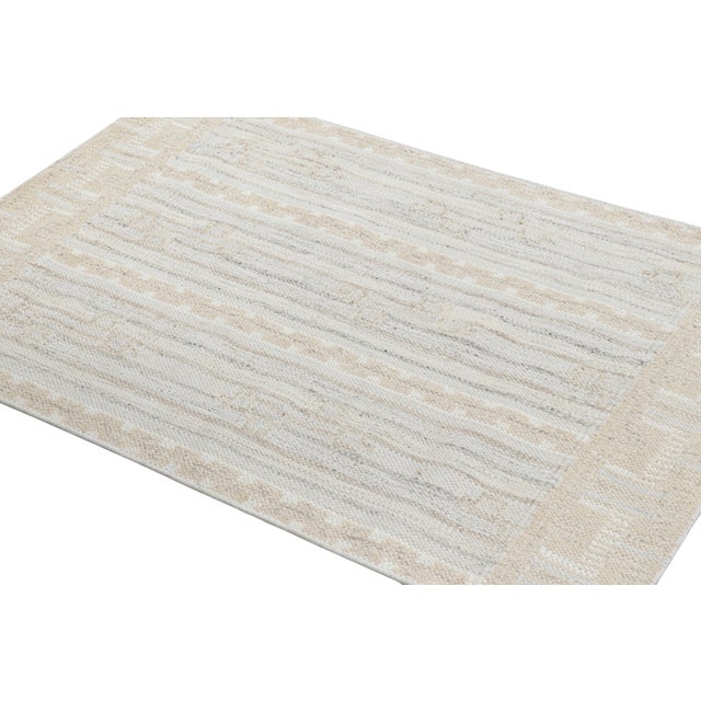 Rug & Kilim Rug & Kilim’s Scandinavian Style Rug in Cream, White & Blue Geometric Patterns For Sale - Image 4 of 7