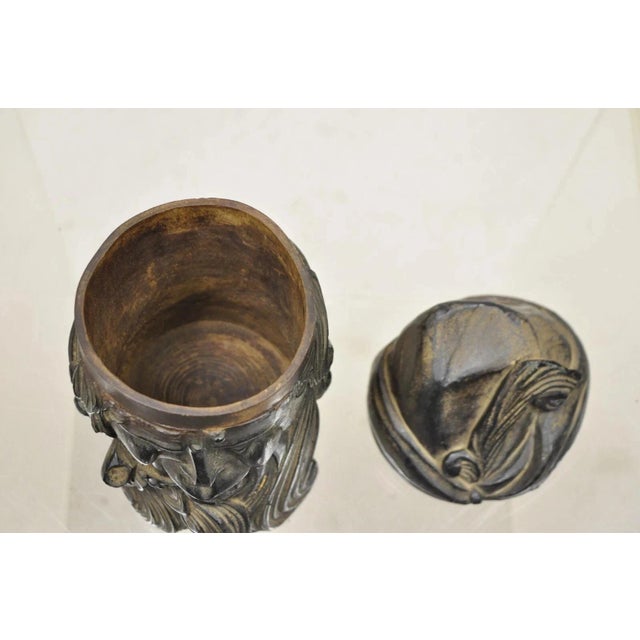19th C European Black Forest Figural Wood Carved Bearded Man Lidded Tobacco Jar For Sale - Image 4 of 12