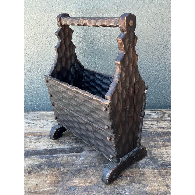 Wood Vintage Carved Pine Wood Basket For Sale - Image 7 of 12