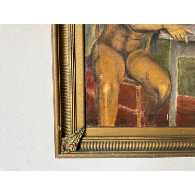 1960s Vintage Nude Woman Sitting – Oil on Canvas Painting, Framed For Sale In Miami - Image 6 of 11