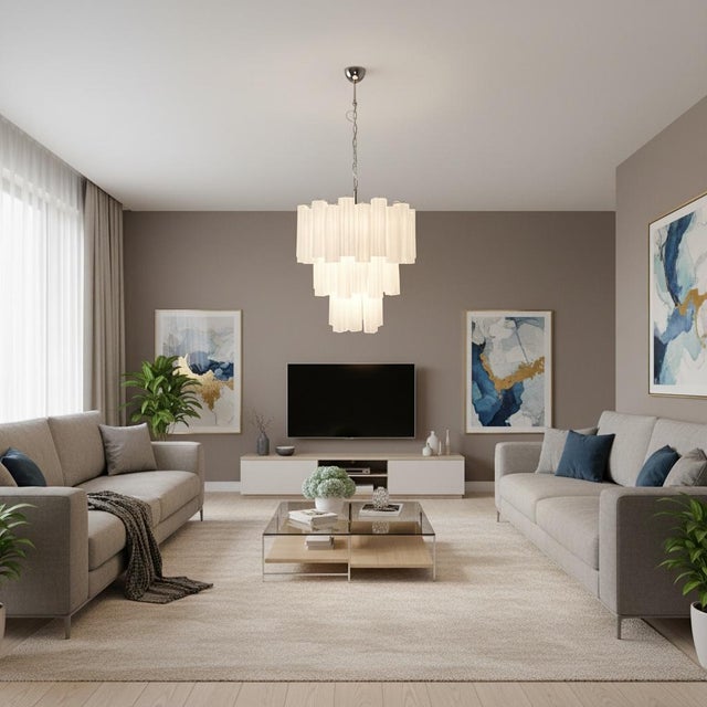 Mid-Century Modern Large Three-Tier Venini Murano Glass Tube Chandelier in Etched Glass, 1990s For Sale - Image 3 of 16