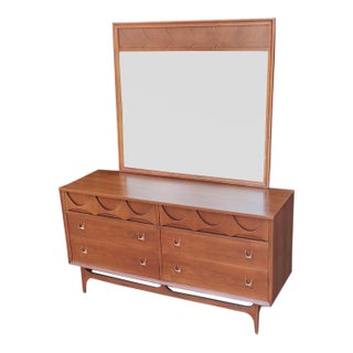 Broyhill Brasilia Mid Century Lowboy Dresser and Original Mirror For Sale