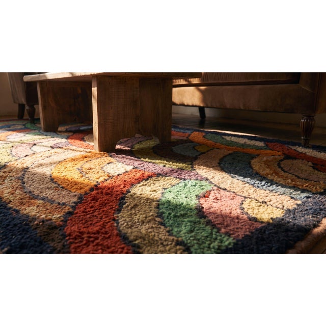 Amazing Multi Color and Geometric Desing Border Antique American Hooked Rug For Sale - Image 12 of 14