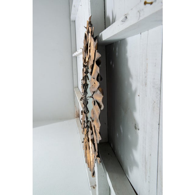 Brutalist Sunburst Mirror, Handcrafted Torch Cut Brass, Spain, 1970s For Sale - Image 10 of 13