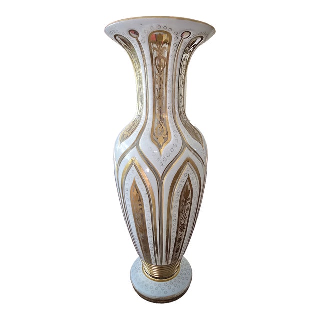 Antique Bohemian Glass Moser Overlay Gilded Vase For Sale