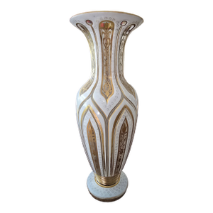 Antique Bohemian Glass Moser Overlay Gilded Vase