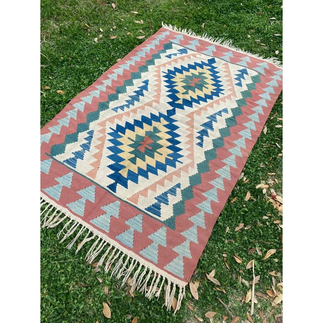 Turkish Vintage Geometric Pattern Kilim Rug For Sale - Image 4 of 9