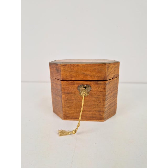 Antique Octagonal Wood and Brass Tea Caddy Box, 1960s For Sale - Image 9 of 9