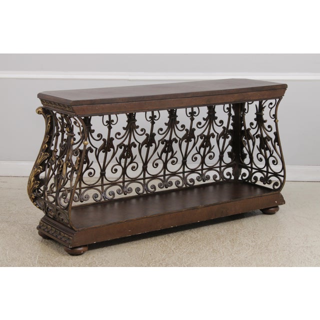 Designer Metal Base Leather Top Console Table For Sale - Image 4 of 18