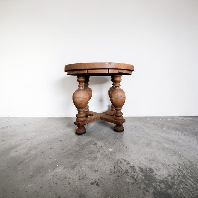 Mid-20th Century Brutalist Round Oak Coffee Table, Denmark For Sale - Image 4 of 7