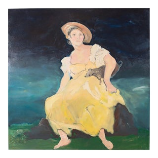 Ira Yeager 20th C. Woman in Yellow Oil Canvas Painting 5.5 Ft For Sale