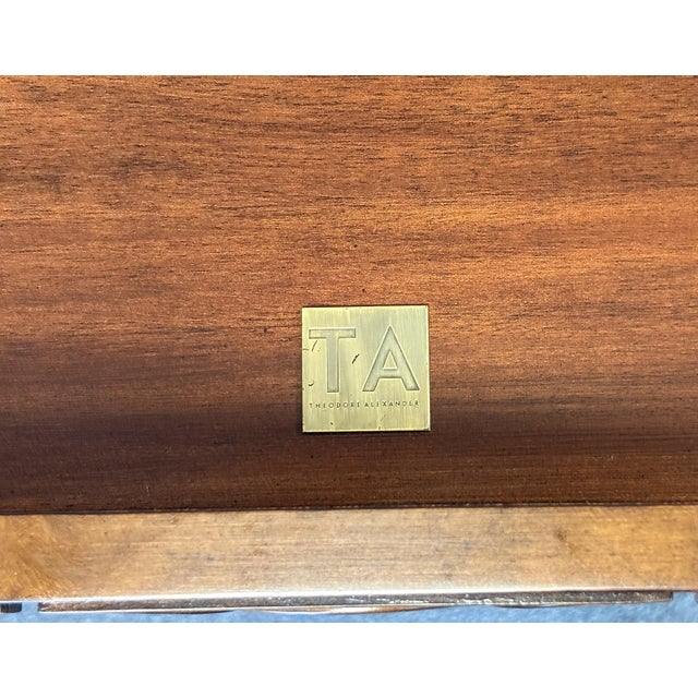 Brown Theodore Alexander Mahogany Console Table With Center Drawer and Circular Pattern Apron For Sale - Image 8 of 17