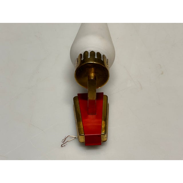 Metal Opaline Glass and Brass Sconces, 1950s, Set of 2 For Sale - Image 7 of 11