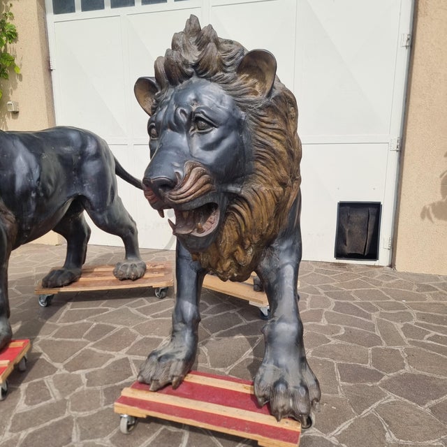 Late 19th Century Large Bronze Sculptures of Lions, 1870, Set of 2 For Sale - Image 5 of 18
