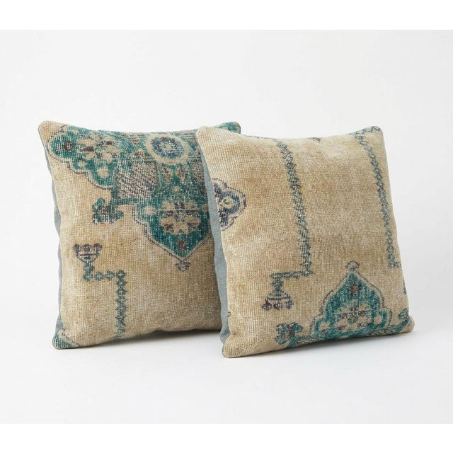 Mid-Century Modern Anatolian Oushak Rug Pillow Cover 20'' X 20'' - Set of Two For Sale - Image 3 of 4