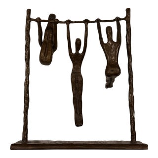 Late 20th Century Bronze Modernist Acrobats Sculpture – Trio on High Bar For Sale