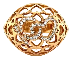 Omega Diamonds 18k Rose Gold Open Hearts Dome Ring, Size 7