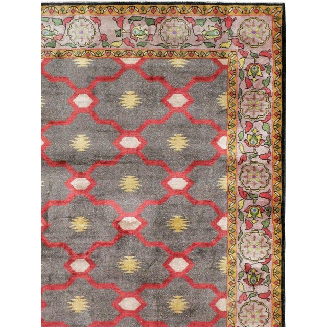 Rustic Galerie Shabab Collection Mid-20th Century Indian Agra Silk Room Size Rug For Sale - Image 3 of 9
