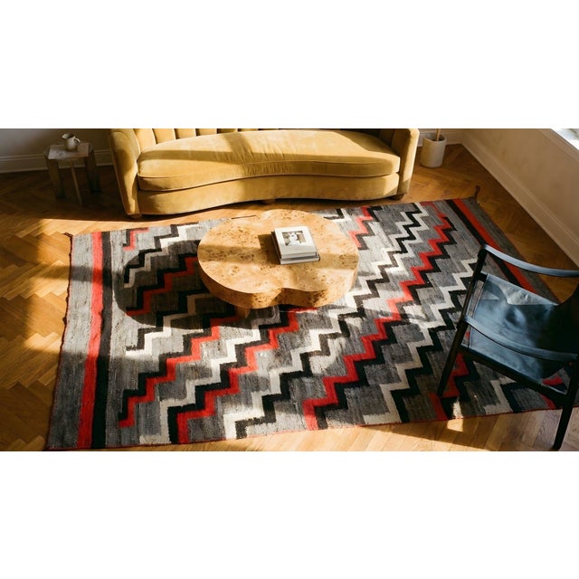 Wonderful Gray Background Color With Tricolor Stair in a Piece of Transitional Period American Navajo Rug For Sale - Image 12 of 14