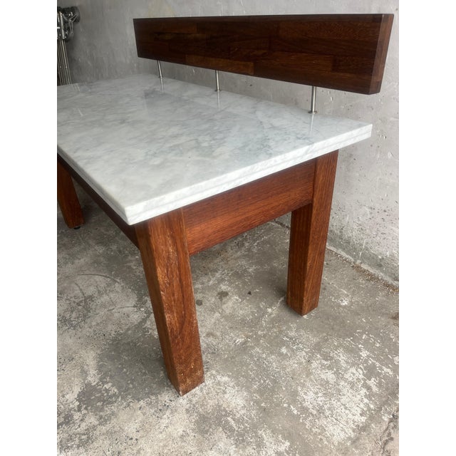 Brown Vintage Marble Console Table with Floating Wooden Screen For Sale - Image 8 of 9