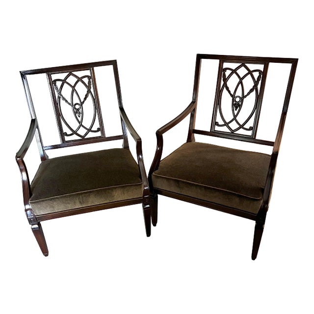 Hollywood Regency or George lll Walnut Chairs in Mohair - A Pair For Sale