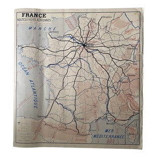 Vintage School Map of Roads, Air Routes and Railways, 1950s For Sale