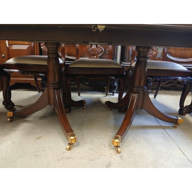 Wood Late 20th Century Maitland-Smith Mahogany Dining Table and Chairs Set For Sale - Image 7 of 12