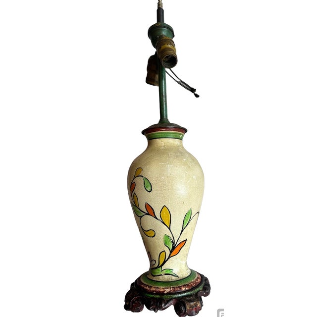 American Painted Pottery Table Lamp in Original Paints, Circa 1930 For Sale - Image 3 of 5