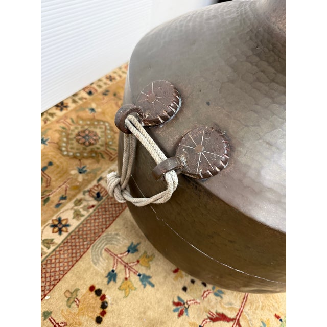 Large Hammered Metal Water Vessel + Rope Handles For Sale - Image 10 of 12
