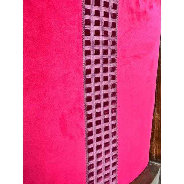 French Mahogany Square Back Chair Pair Pink Velvet Magenta Purple Petit Point For Sale - Image 11 of 17