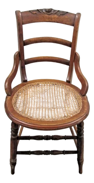 Antique Tell City Carved Rose Ladder Back Hip Hugger Cane Seat Chair