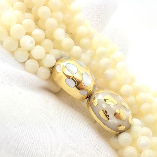 About This Piece: Metal: 18k Yellow Gold Length: 17.25" Weight: Approx 153.9grams Stones: 408x Mother Of Pearl Beads, Each...