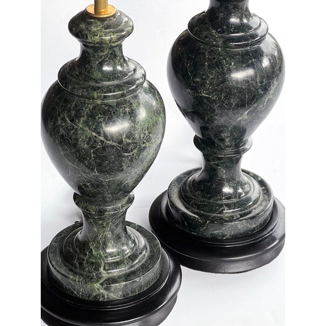 Pair Vintage Italian Baluster-Form Verde Antico Marble Lamps For Sale - Image 4 of 6