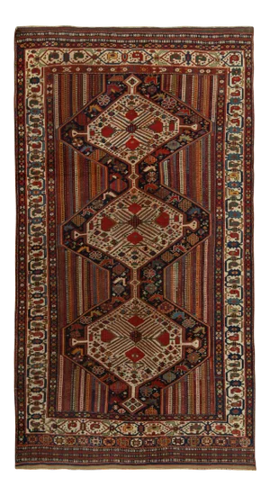 Hand-Knotted Antique Persian Qashqai Rug in Red, Beige-Brown Medallion Pattern