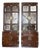1970s Pair of Henredon Lighted Chinoiserie Mahogany Display Cabinets | Brass Campaign Hardware | 84"h For Sale